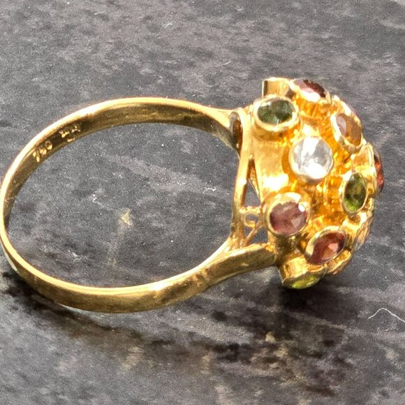 Vintage 18kt Yellow Gold Sputnik Multicolor Gemstone Cluster Ring Size 5.5 HS179 - Picture 13 of 16